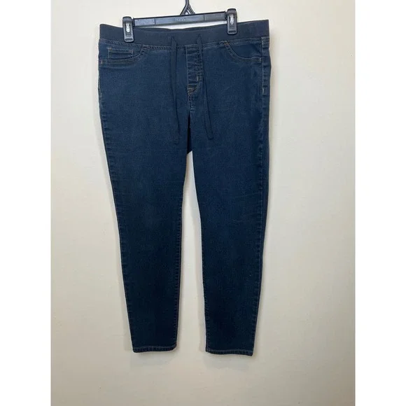 LEI Womens XL Dark Wash Skinny Pull On Jeggings Drawstring Elastic Waist Denim - Picture 2 of 13